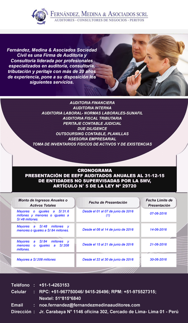 Cronograma presentaci�n de EEFF auditados a la SMV